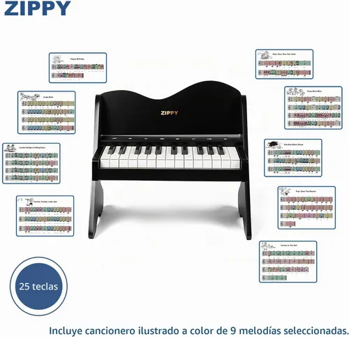 Vista 4 de ZIPPY Teclado de piano para niños, piano digital de 25 teclas para niños, panel de control sensible al tacto, volumen ajustable, mini juguete