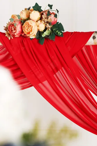 Vista 4 de 2 paneles de cortinas de tela de gasa para arco de boda, paneles de cortina de telón de fondo de fiesta, decoración de ceremonia y recepción