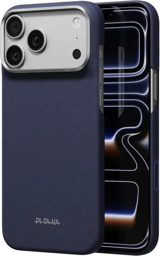 Vista 32 de pitaka Funda para iPhone Pro de 6.3" con sensación sin funda, azul abismo Abyss Blue (Argyle)