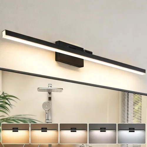 Vista 18 de IZORRO Moderna lámpara de tocador de baño de 16 pulgadas, giratoria, 12 W, regulable, lámpara LED sobre el espejo, barra de luz negra para tocador