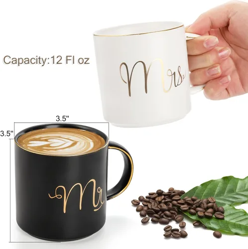 Vista 2 de Yesland Taza de café de cerámica de 12 onzas para parejas, regalo ideal para compromiso, aniversario, para él y ella, novia y novio, San Valentín