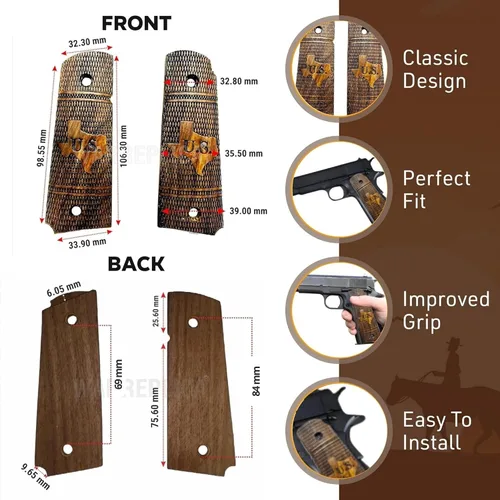 Vista 82 de WWII US M1911 / 1911 .45 Puños de madera - Reproducción