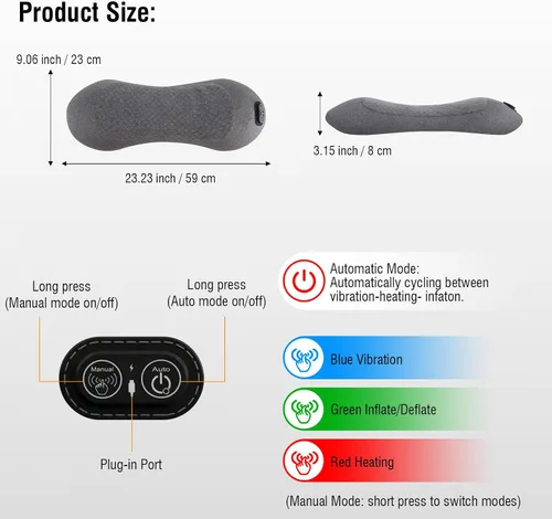 Vista 8 de Almohada de apoyo lumbar inalámbrica, masajeador de espalda baja para aliviar el dolor