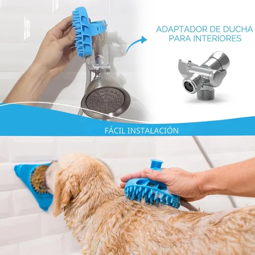 Vista 4 de Aquapaw Cepillo de baño para perros Pro y accesorio de ducha para perros, goma de silicona grande, rociador y depurador en uno con accesorio