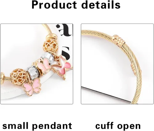 Vista 6 de Navoky Pulsera con dije de mariposa dorada ajustable y abierta para mujeres y niñas