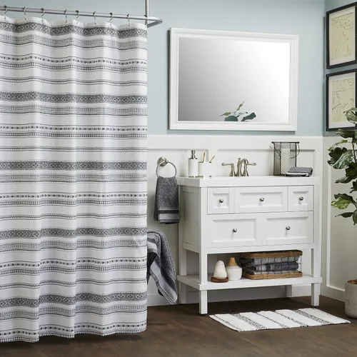 Vista 4 de SKL Home by Saturday Knight Ltd. - Cortina de ducha a rayas, color negro, 70 x 72 pulgadas