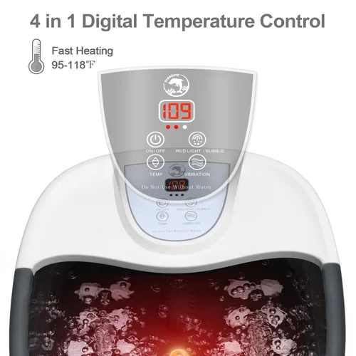 Vista 7 de ECARBME - Masajeador de baño de pies con calor, bañera de remojo de pies con 22 rodillos de masaje, control de temperatura, chorros, burbujas, sal