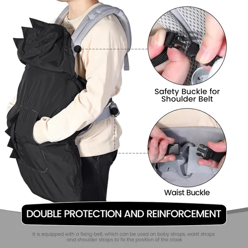 Vista 4 de Orzbow Funda para portabebés de invierno con capucha desmontable, impermeable y resistente al viento, con bolsillos grandes, ajuste universal