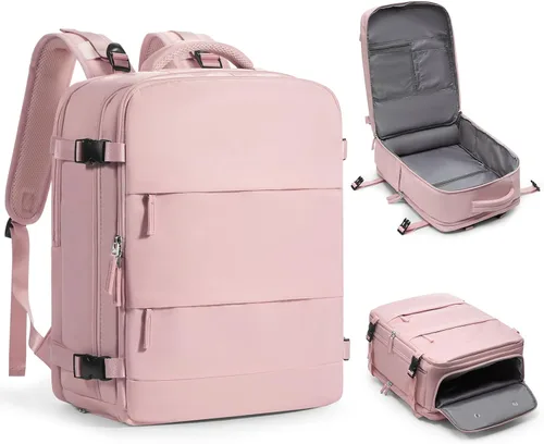 Vista 68 de Mochila de viaje grande, bolsa de mano, aprobada para aviones, para artículos personales, para hombre o mujer, color beige con marrón