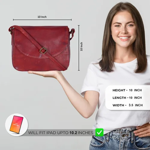 Vista 2 de Bolso bandolera de cuero genuino para mujer con correa ajustable, bolsillo para móvil y cremallera exterior e