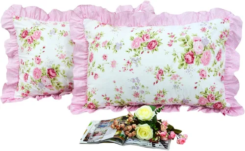Vista 5 de FADFAY Juego de funda de edredón rosa desgastada, colección de ropa de cama floral rosa, elegante juego de funda de edredón de encaje de princesa