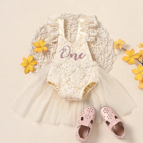 Vista 71 de Traje de bebé niña primer cumpleaños traje de encaje tul mameluco princesa tutú vestido de un año cumpleaños pastel Smash fotografía ropa
