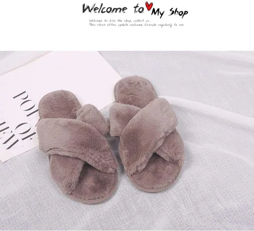 Vista 2 de HUMIWA - Pantuflas de piel sintética para mujer, cálidas, sandalias con puntera abierta, para hombres y mujeres