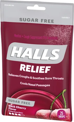 Vista 4 de Halls, Gotas para la tos sin azúcar, cereza negra, 25