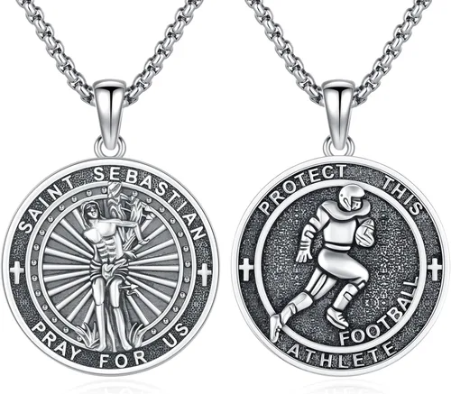 Vista 82 de 925 Sterling Silver Patron Saint Amulet Necklace for Men Women plateado