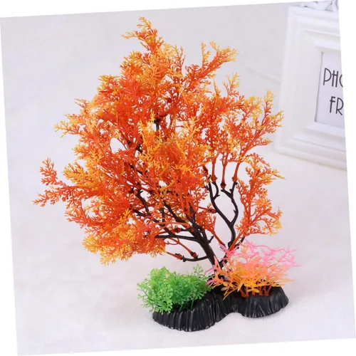 Vista 6 de POPETPOP Árbol para decoración de acuario, pecera, planta de acuario artificial, decoración de peces, base ponderada para agua dulce