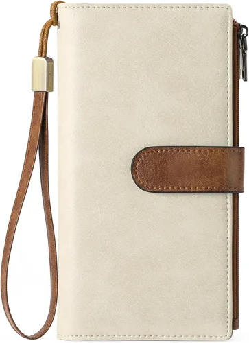 Vista 16 de GOIACII Carteras para Mujer de Gran Capacidad Portador de Tarjetas de Crédito Cartera Rfid Mujer Doble Cremallera Bolsillo Cuero Bifold para Damas