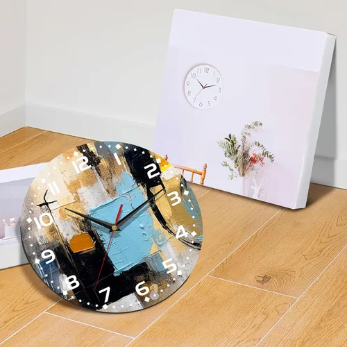 Vista 6 de Reloj de pared, arte abstracto colorido, pintura al óleo, reloj de pared silencioso sin tictac, funciona con pilas, 10 pulgadas, decoración