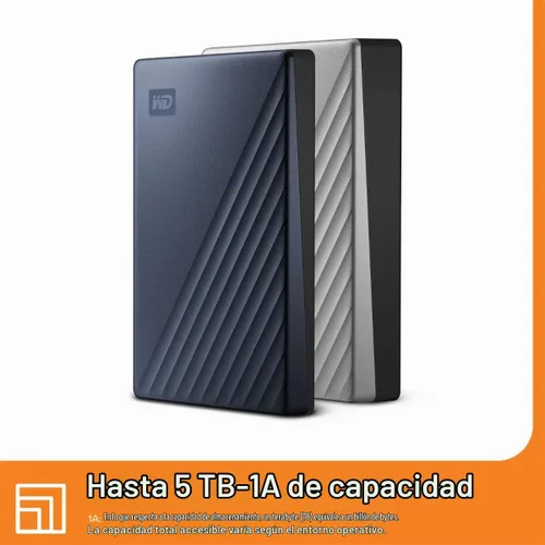 Vista 4 de WD 2TB My Passport Ultra, Azul, Disco Duro Externo Portátil, software de respaldo con defensa contra ransomware y protección por contraseña, USB-C