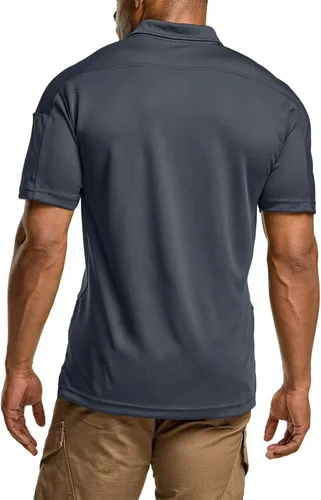 Vista 2 de CQR Camiseta polo táctica para hombre, de manga corta, ligera y con Dry Fit, tela piqué, FPU 50+, para exteriores