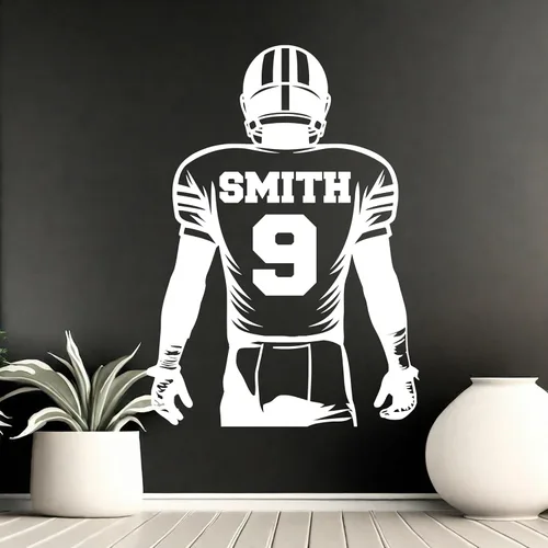 Vista 2 de Calcomanías personalizadas de jugador de fútbol – Calcomanía de pared de fútbol personalizada – Números y nombre – Calcomanía de nombre y números
