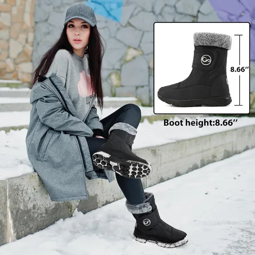 Vista 2 de Botas de nieve para mujer, zapatos de invierno con forro de piel cálida para mujer, botas de media pantorrilla, antideslizantes, impermeables