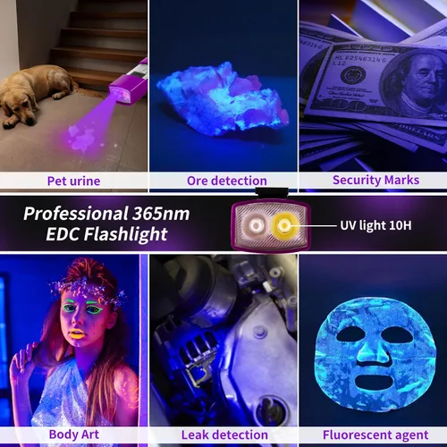 Vista 2 de Linterna EDC recargable de 365 nm con RGB, mini linterna LED magnética de 1500 lúmenes, linterna de bolsillo con memoria de modo para trabajar