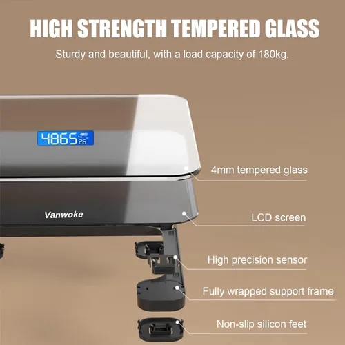 Vista 6 de Báscula inteligente para peso corporal, báscula de baño digital con indicación de temperatura, diseño de esquina, báscula de peso corporal altamente