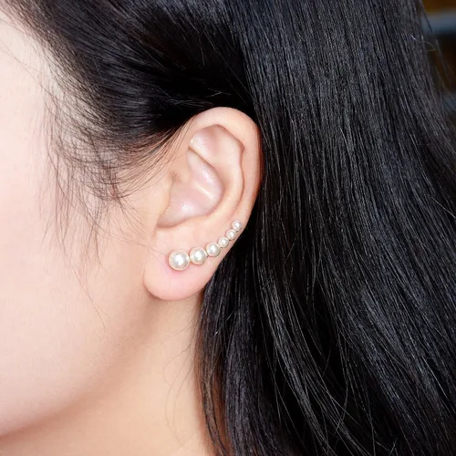Vista 2 de Pendientes de aro con perlas para escalar, para mujer