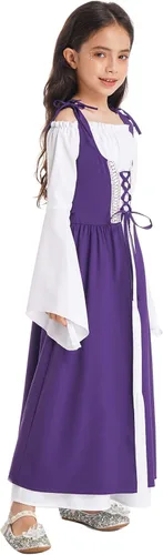 Vista 3 de Nikiikoo Vestido vintage renacentista para niños y niñas, vestido gótico medieval, vestido largo para Halloween