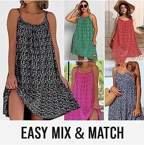 Vista 5 de SOULRAZY CamiBloom - Vestido camisola con estampado floral para mujer, de verano, holgado, camisola, minivestido sin mangas
