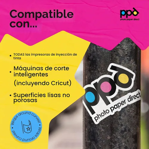 Vista 6 de PPD Premium: papel adhesivo de vinilo imprimible para impresora de inyección de tinta - 10 hojas brillantes de 8.5 x 11 - autoadhesivo, impermeable