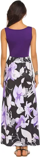 Vista 4 de BLUETIME - Vestido largo de verano, sin mangas, con estampado floral, estilo bohemio, para mujer (S-3XL)