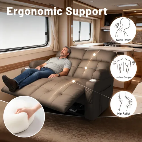 Vista 130 de Sofá de Dos Plazas Reclinable, Sofá Reclinable de Masaje con Gran Capacidad de Peso, Silla de Dos Plazas para RV en Liquidación con Consola, USB