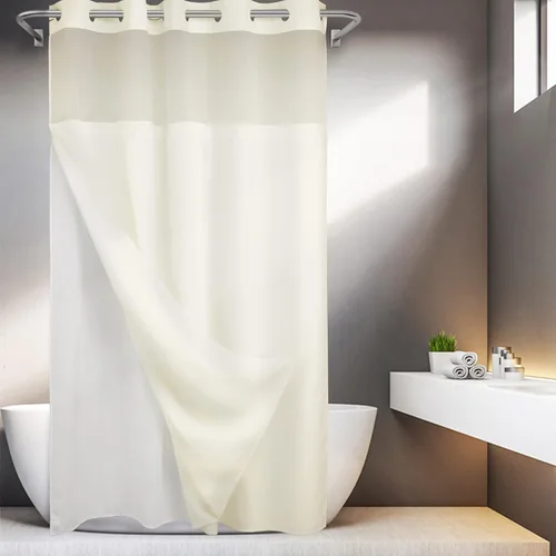 Vista 43 de Cortina de baño River Dream de gran peso sin ganchos necesarios con diseño de gofre punteado y forro a presión - 36W x 74H, de calidad hotelera
