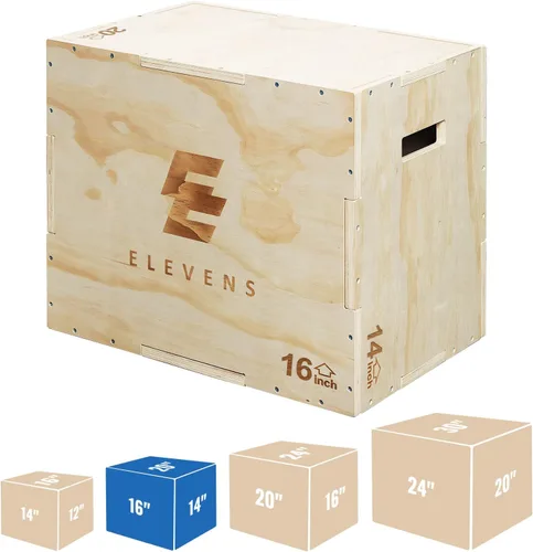 Vista 8 de Elevens Caja pliométrica de madera 3 en 1 para saltar, saltar, saltar, estocadas, saltos de caja, sentadillas, escalones, inmersiones