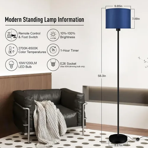 Vista 3 de Lámparas de pie para sala de estar, lámpara de pie azul regulable continua con control remoto, 2700 K-6500 K temperatura de color y brillo