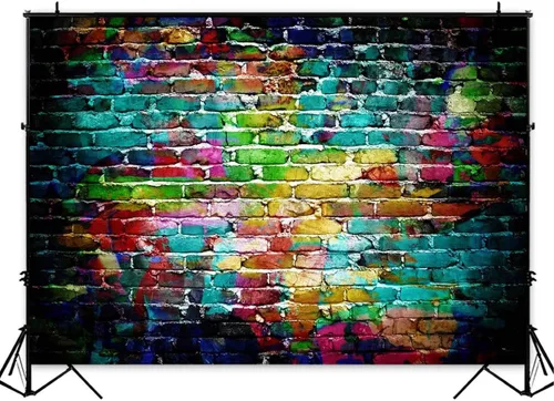 Vista 5 de Fondo de fotografía de pared de ladrillo colorido de 9 x 6 pies, fondos de graffiti de vinilo para adultos y niños, retrato de fondo, accesorios