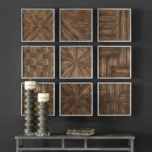 Vista 2 de Uttermost Bryndle - Juego de arte de pared cuadrado de madera de 12 1/2 pulgadas, 9 piezas