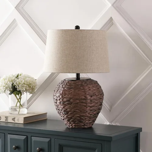 Vista 7 de JONATHAN Y JYL6501B Alaro 24.5" lámpara de mesa de estilo granja costera de jacinto de agua LED para recámara, sala de estar, oficina, marrón oscuro