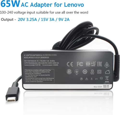 Vista 5 de Adaptador de CA USB C de 65 W para Thinkpad X1 Carbon (5ª 6ª 7ª 8ª generación), Thinkpad X1 Yoga (2ª 3ª 4ª generación), cable de fuente