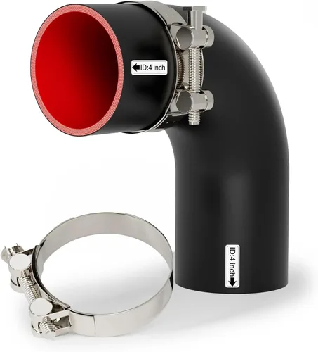 Vista 8 de 90 Grados ID 1 Pulgada (25mm) Manguera de Acoplador Reductor de Silicona Negra, 4 Capas Reforzadas, Longitud de Pata 4 Pulgadas (102mm) con 2
