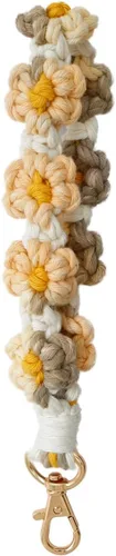 Vista 16 de Llavero de macramé bohemio hecho a mano con tejido de margarita