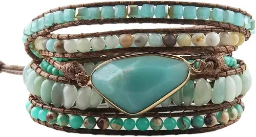 Vista 67 de ZOSOJONA - Pulseras bohemias hechas a mano de piedra natural, que dan vuelta, con cuentas de cristal de turquesa