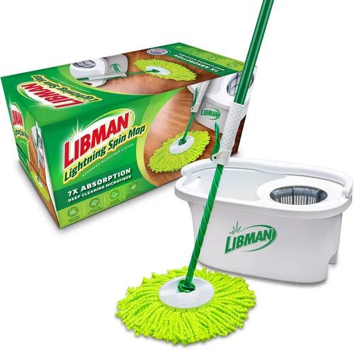 Vista 11 de Libman Lightning Spin Mop System Plus 1 cabezal de repuesto Trapeador y balde con juego de escurridor Trapeador de piso Trapeador giratorio