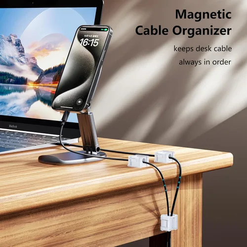 Vista 3 de Kailfee - Paquete de 6 clips magnéticos para cables [cable ajustable suave] Soporte para cables, gestión de cables debajo del escritorio, soporte