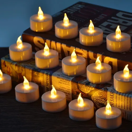 Vista 7 de Velas de té LED, velas de té sin llama, velas sin llama, luces de boda para decoración del hogar, Navidad, fiesta de cumpleaños