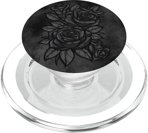 Vista 8 de Lindas rosas negras patrón de flores rosas negras silueta PopSockets estándar PopGrip