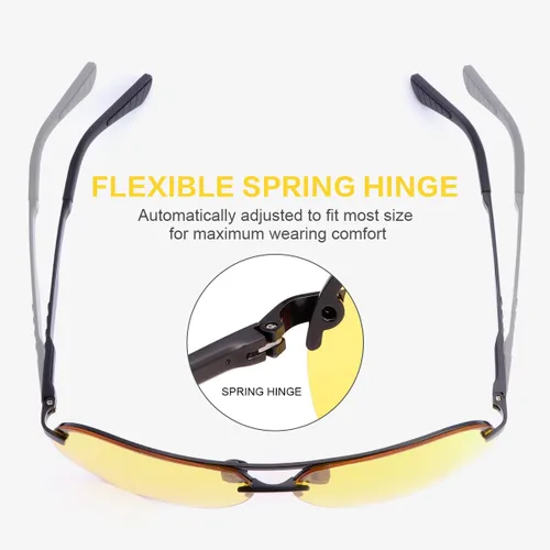 Vista 2 de Gafas de conducción de visión nocturna para hombres y mujeres, antirreflejos, lentes polarizadas amarillas, montura de metal piloto