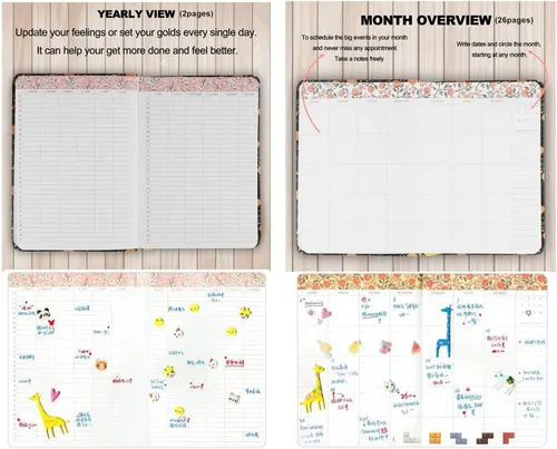 Vista 3 de Diario florido, agenda y organizador de horarios (verde tropical, A7 (5 pulgadas)